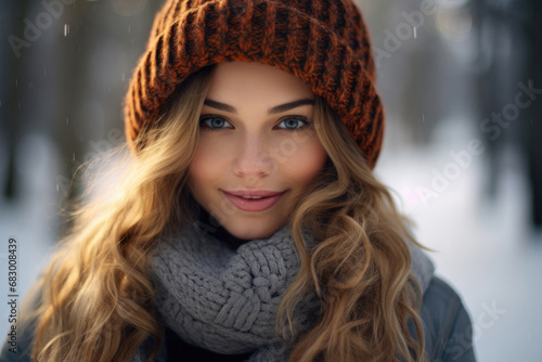 Smiling woman in the winter forest