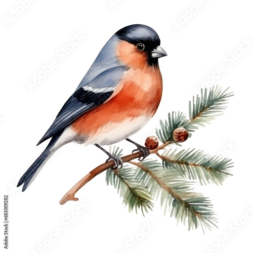 watercolor cute bullfinch isolated