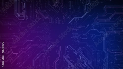 Animated circuit board. Digital technology background. Central computer processor CPU concept. Motherboard digital chip. PCB with free copy space for text or logo. Development 3D abstract backdrop photo