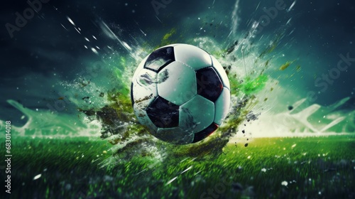 dynamic soccer ball in action with dramatic splash drops on stadium field © Ashi