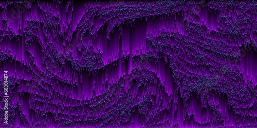 Abstract futuristic pixel sorting style background with purple neon gradient lines. Big data visualization with flickering pixel particles. Virtual cyber space in pixel art style. Vector background