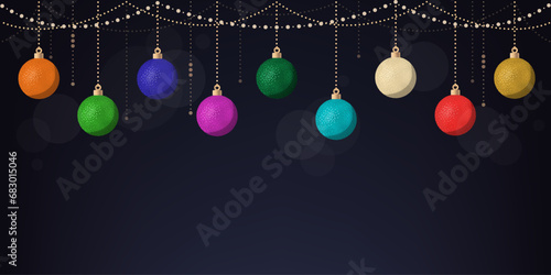 Christmas balls and golden decorations banner