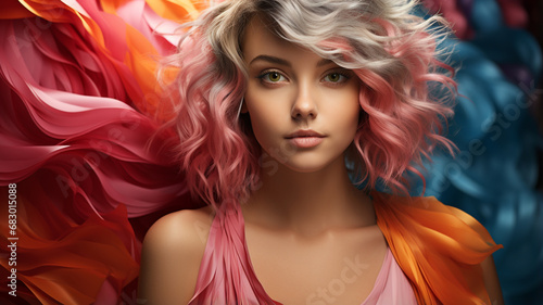 portrait of young girl with colorful make - up and hairstyle.
