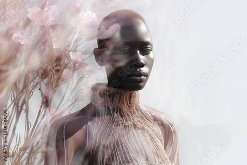 Generative AI image of african fashion model Blending with Nature photo