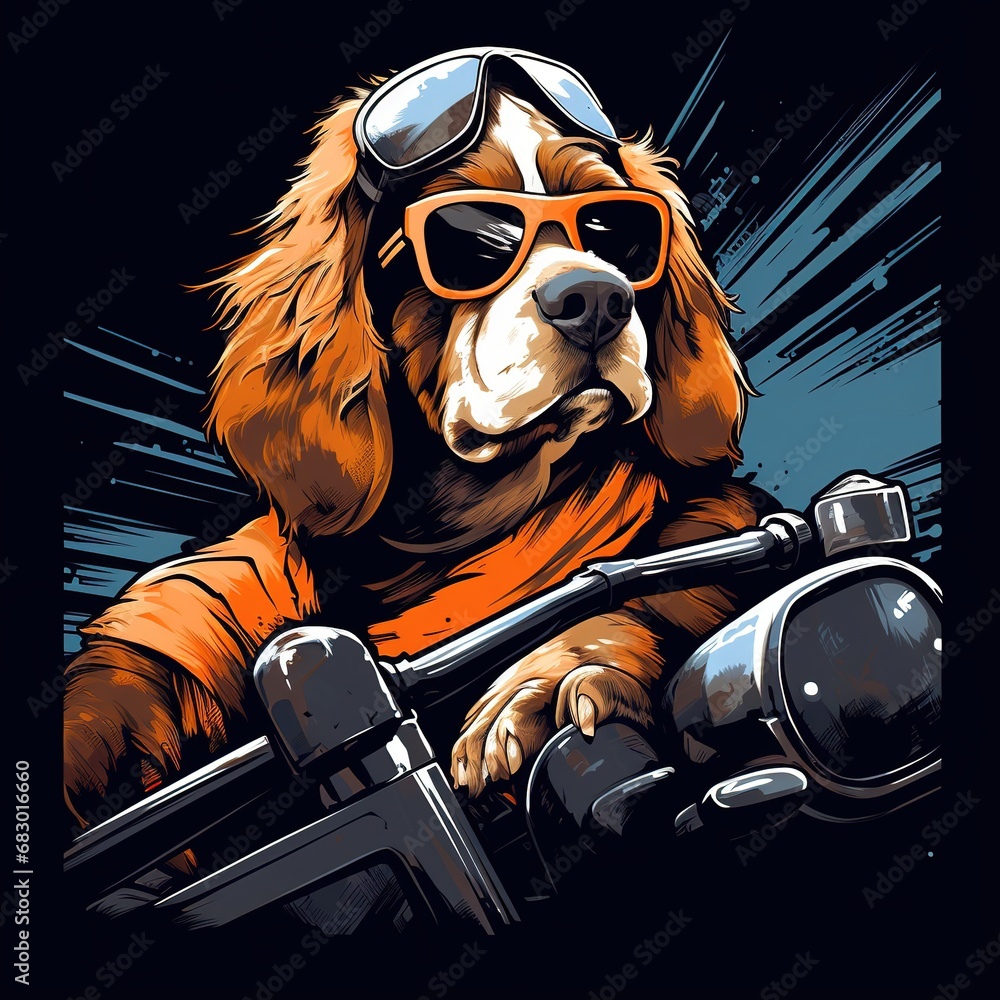 Dog driving a motorcycle in the summer Dog driving a motorcycle in the summer
