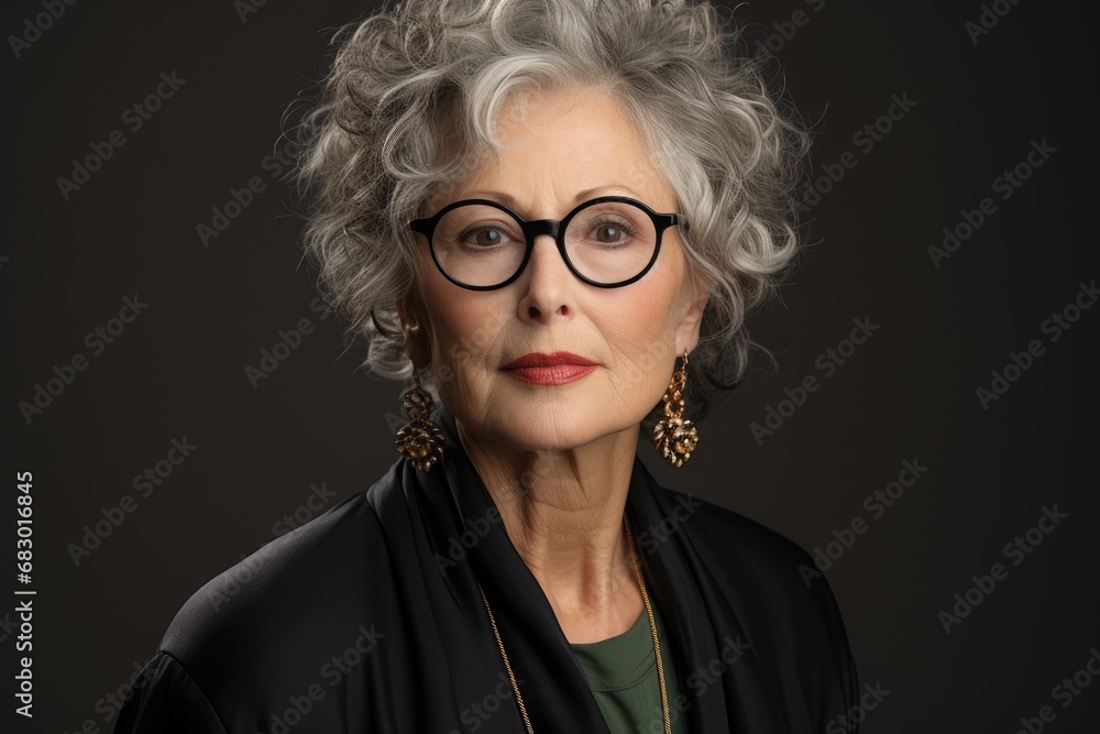 older woman confidently adorned in glasses and a black jacket older woman confidently adorned in glasses and a black jacket