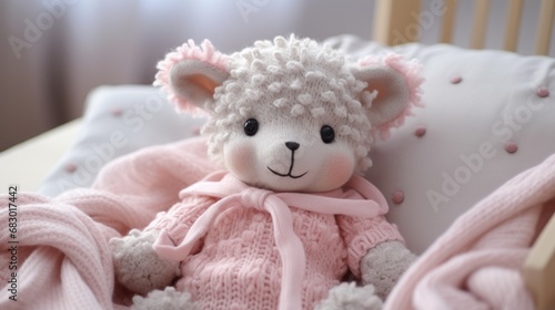 knitted baby blanket with a cute animal design © olegganko