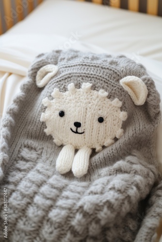 knitted baby blanket with a cute animal design