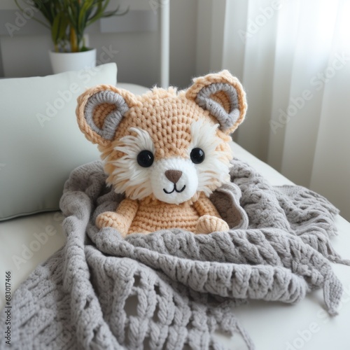 knitted baby blanket with a cute animal design