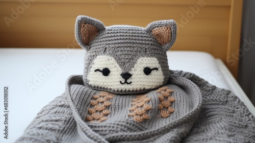 knitted baby blanket with a cute animal design