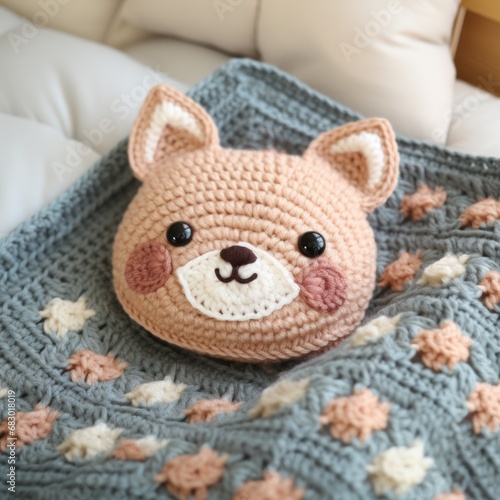 knitted baby blanket with a cute animal design