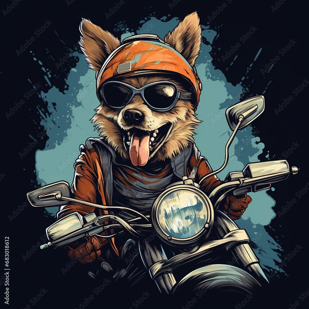 Dog driving a motorcycle in the summer