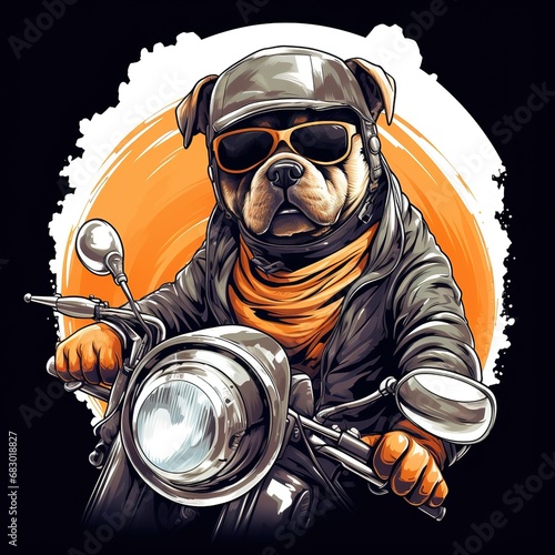 Dog driving a motorcycle in the summer