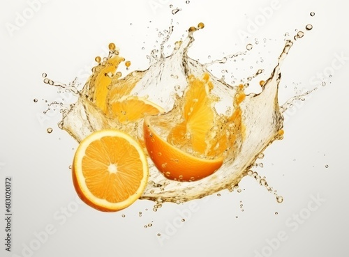 Two orange slices splashing into a pool of water, creating a beautiful splash effect, isolated on white background.