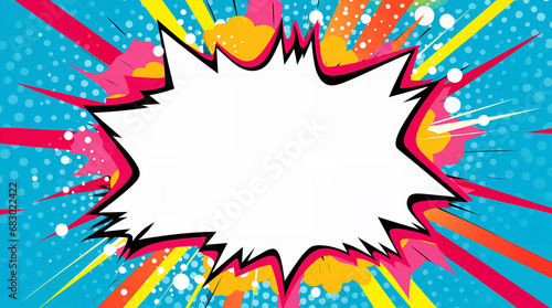 Colorful comic pop art boom explosion background, vibrant superhero theme sign frame, announcement photo