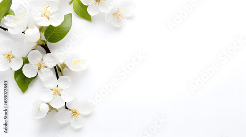 White Cherry Blossom Branch on Clean Background