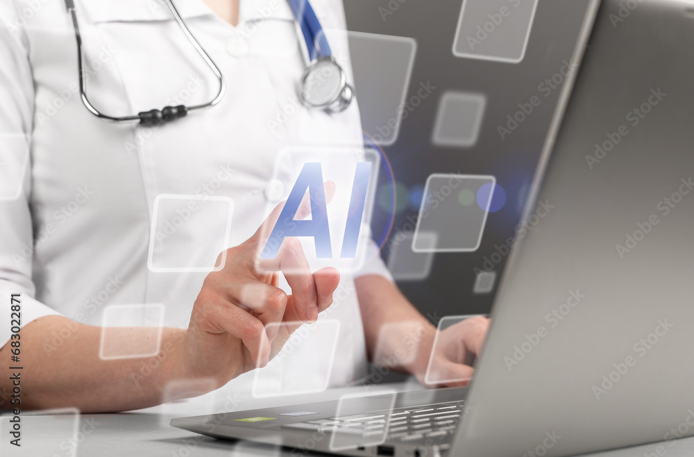 Doctor using AI. Artificial intelligence in medicine, health, healthcare. Medical technology concept Doctor using AI. Artificial intelligence in medicine, health, healthcare. Medical technology concept