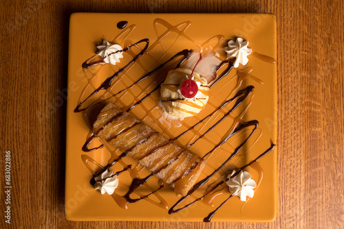 fried cheesecake with chocolate photo