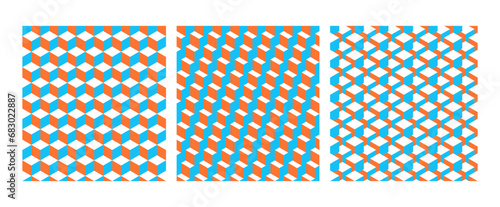 Colorful seamless background with geometric shapes in isometry. Vector pattern with simple shapes.