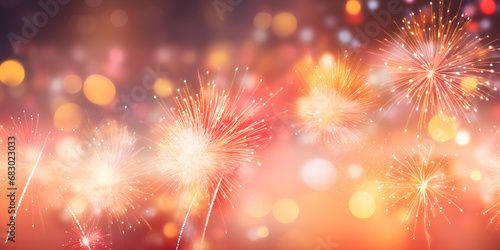 Colorful fireworks with bokeh background for New Year celebration, Red, Black and gold bokeh, spark for Christmas and Happy New Year for background, generative AI