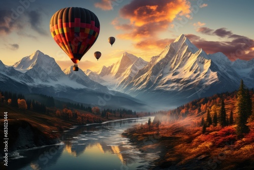  Hot Air Balloons Float Amidst Mountain Majesty © lublubachka