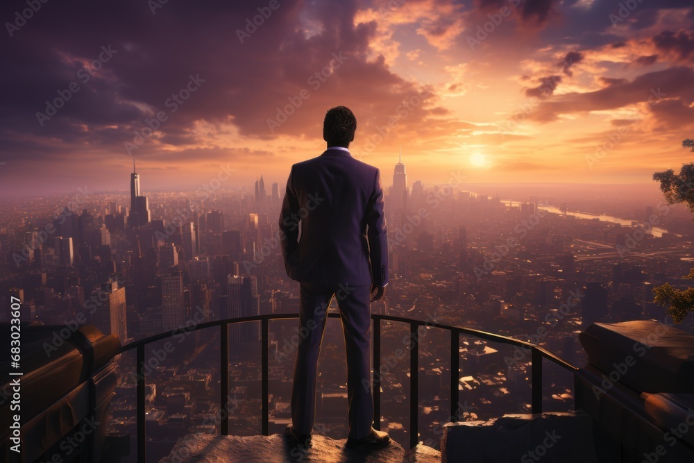 Fototapeta premium Businessman in Formal Attire Takes in the View