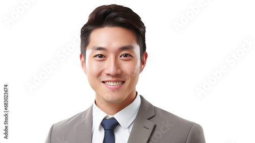 Asian businessman smiling and looking at camera transparent background. Generative AI.