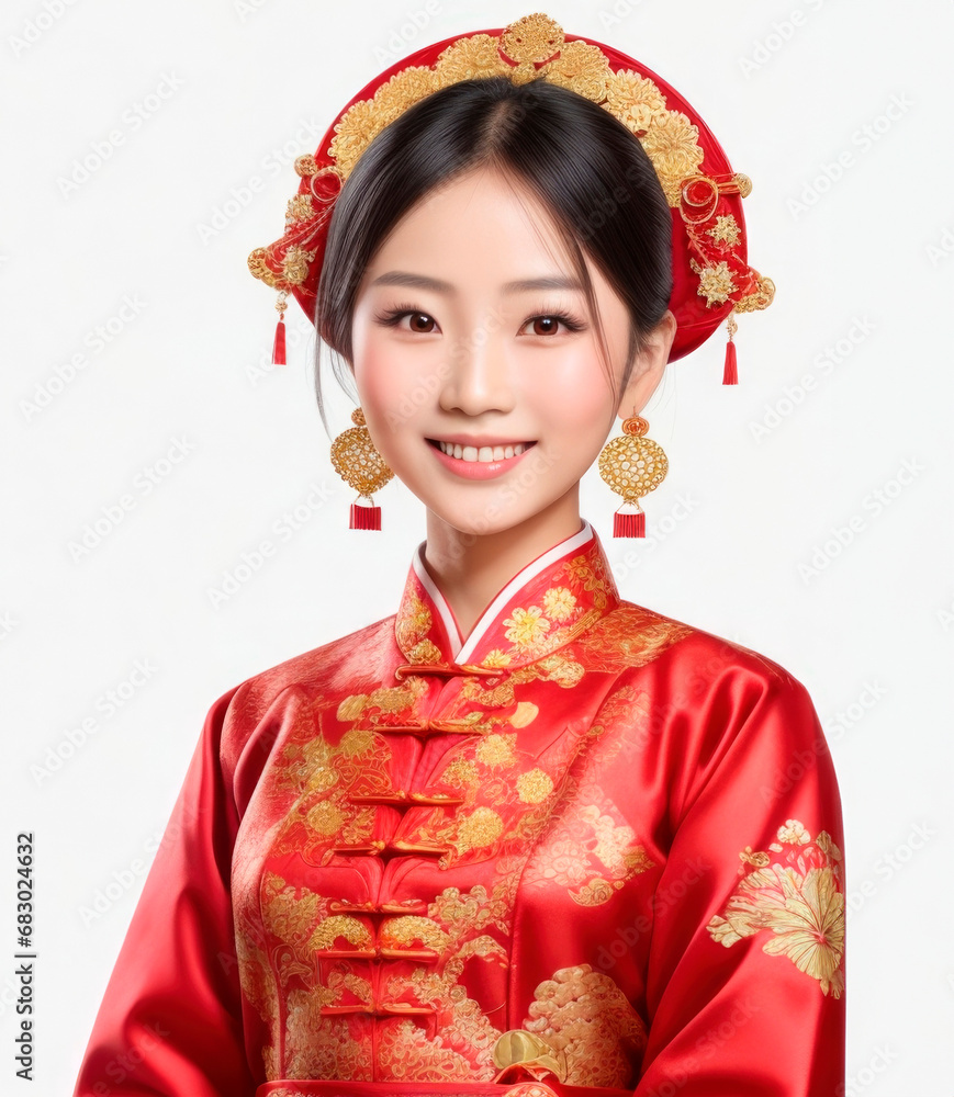 Portrait of a Chinese girl in traditional costume isolated on a gray background. AI generative Portrait of a Chinese girl in traditional costume isolated on a gray background. AI generative