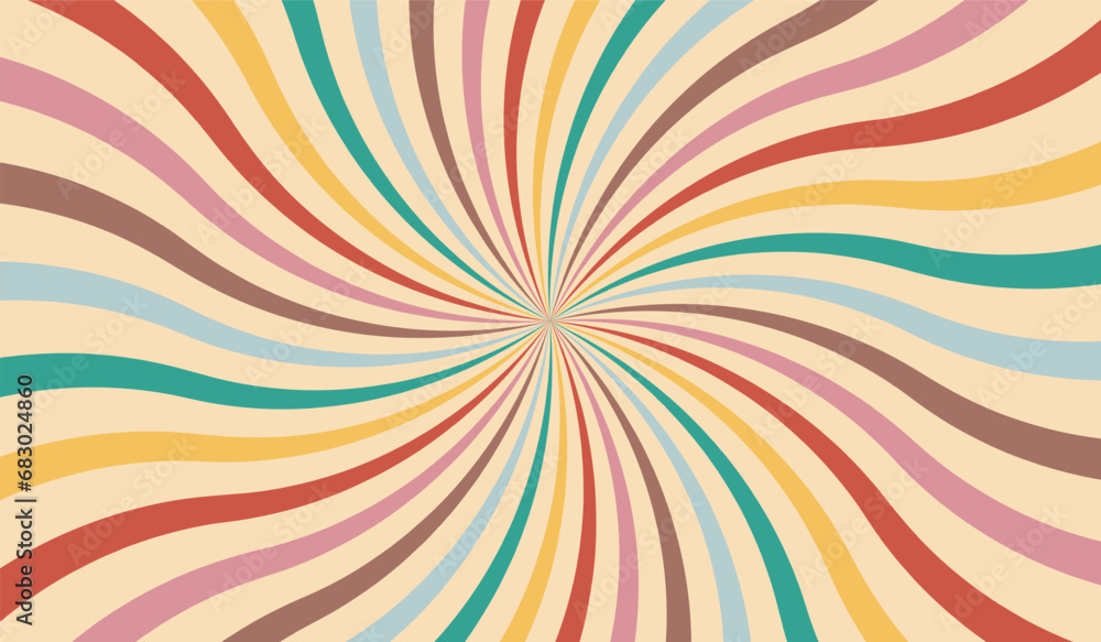 Groovy retro swirl burst, summer and carnival background. Vector illustration Groovy retro swirl burst, summer and carnival background. Vector illustration