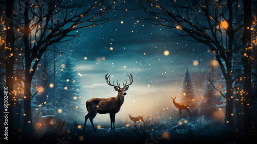 Festive Christmas Poster Featuring Close-Up of Frosted Window with Reindeer Design - AI-Generated © PixelFusion Creation
