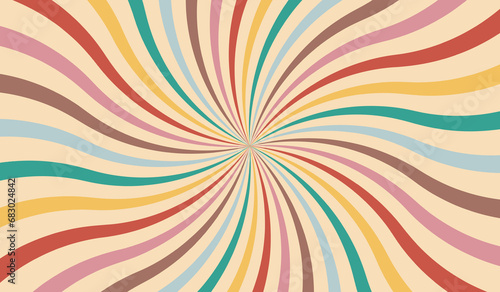 Groovy retro swirl burst, summer and carnival background. Vector illustration