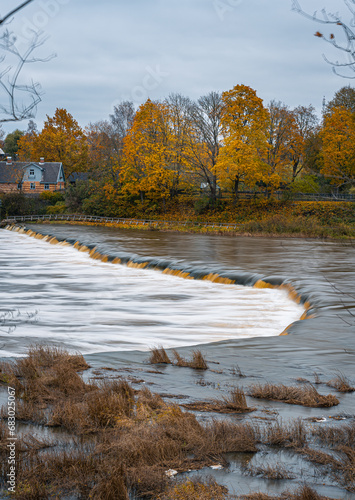 Longest waterfall in the Europe in the world heritage city in Latvia in fall season