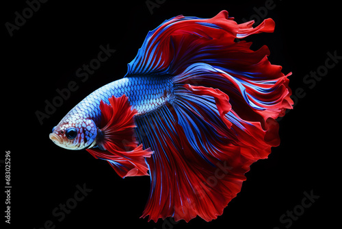 An isolated, vibrant Siamese fighting fish rests on a pristine white backdrop.