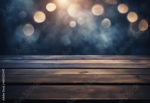Empty wooden table for product display montages Dark blue smoke background photo