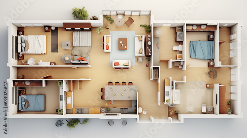 Photo top view of the plan of a modern multi-room apartment photo