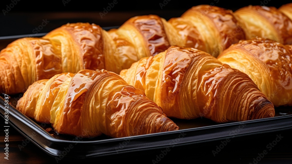 freshly baked croissants, with golden brown flaky exteriors and layers of buttery goodness visible freshly baked croissants, with golden brown flaky exteriors and layers of buttery goodness visible