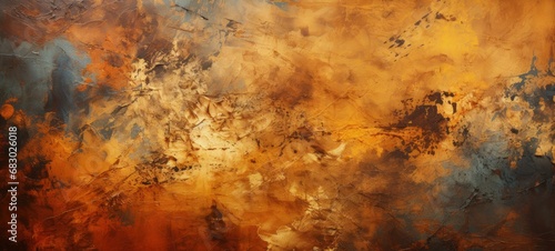 Aged and Artistic Abstract Painting with Orange, Brown, and Blue Palette © DigitalMuse