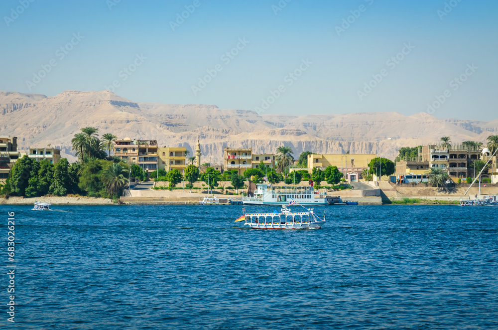 Beautiful green valley of Nile river near city Luxor, Egypt, Africa