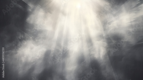 Ethereal Radiance: Sunbeams Piercing Through Monochrome Cloudscape