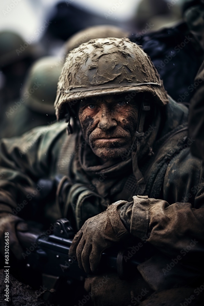 Fototapeta premium young soldier holding a gun in his hands