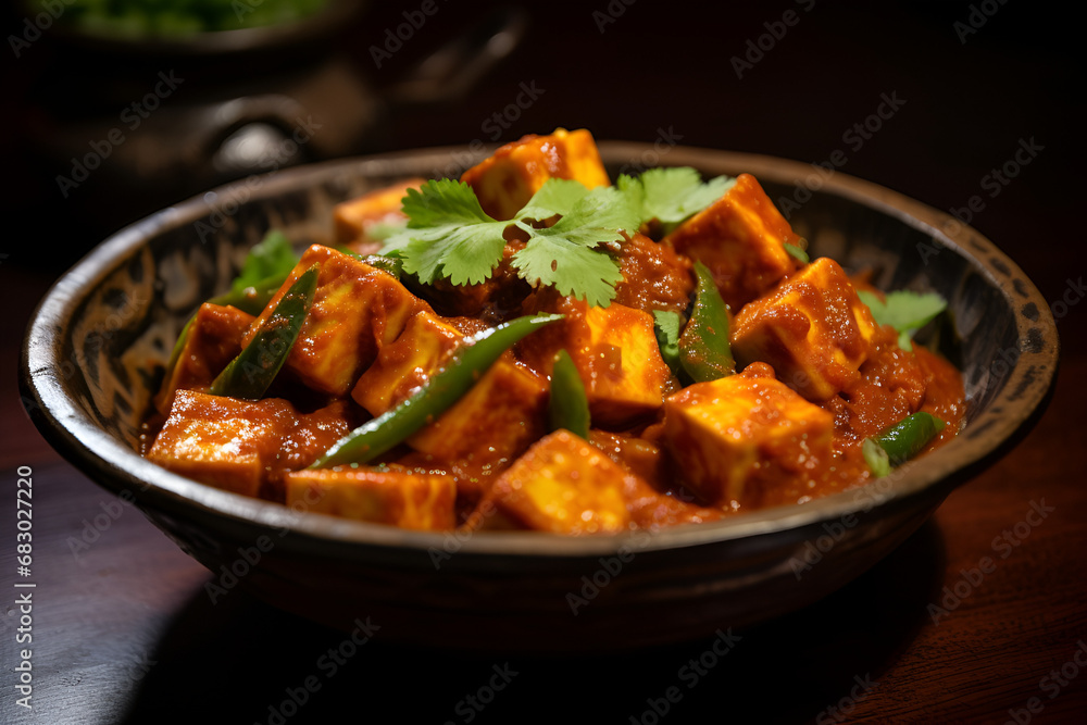 Delicious Paneer Dish in a black bowl
