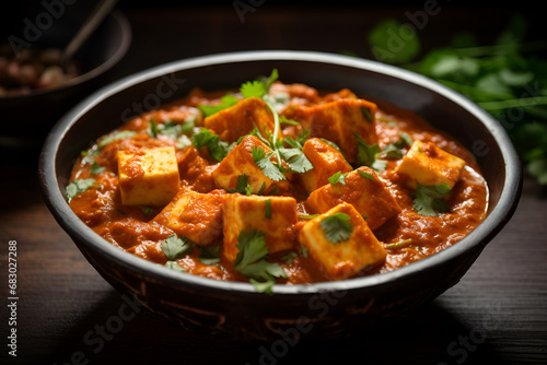Delicious Butter Paneer Dish in a black Bowl