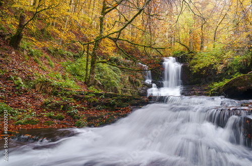 "Irurrekaeta waterfall, Autumn in the Irurrekaeta waterfall, Arce valley, Navarre"