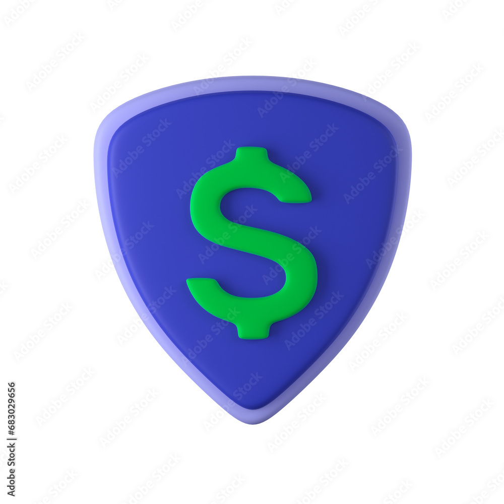 3D shield security with dollar sign - Finance and Banking icon, blue and green color soft render 3D shield security with dollar sign - Finance and Banking icon, blue and green color soft render