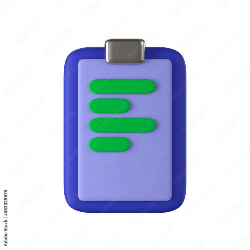3D clipboard paper tasks - Finance and Banking icon, blue and green color soft render 3D clipboard paper tasks - Finance and Banking icon, blue and green color soft render