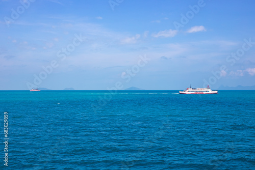 The Seatran ferry sails on the sea on the Gulf of Thailand.