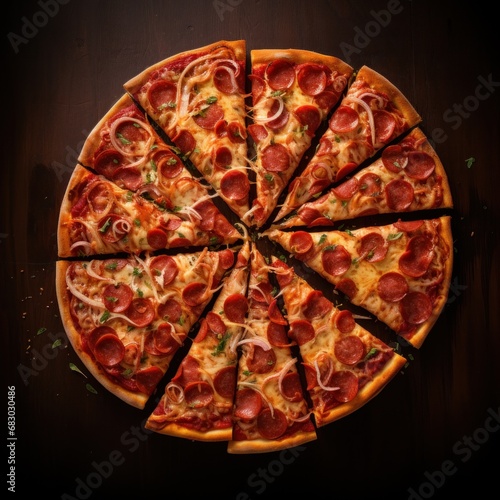 pizza slices arranged in a spiral pattern, emphasizing the symmetrical beauty of the pizza
