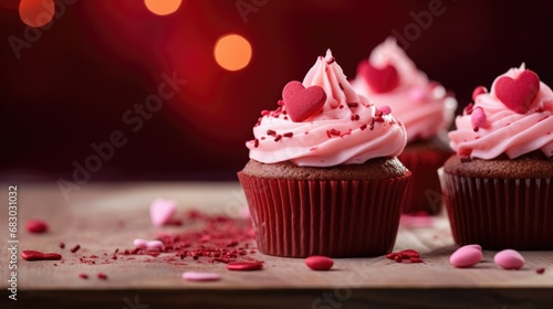 pink cupcakes with frosting and heart sprinkles