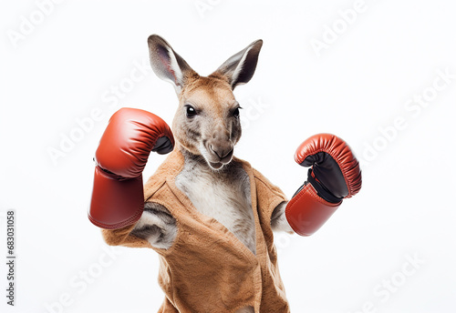canguru engraçado usando luvas de boxe, animal pronto para luta  photo