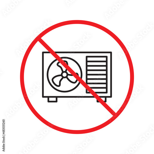 Forbidden air conditioner vector icon. Warning, caution, attention, restriction, label, ban, danger. No air conditioner flat sign design pictogram symbol. No air conditioner icon UX UI icon